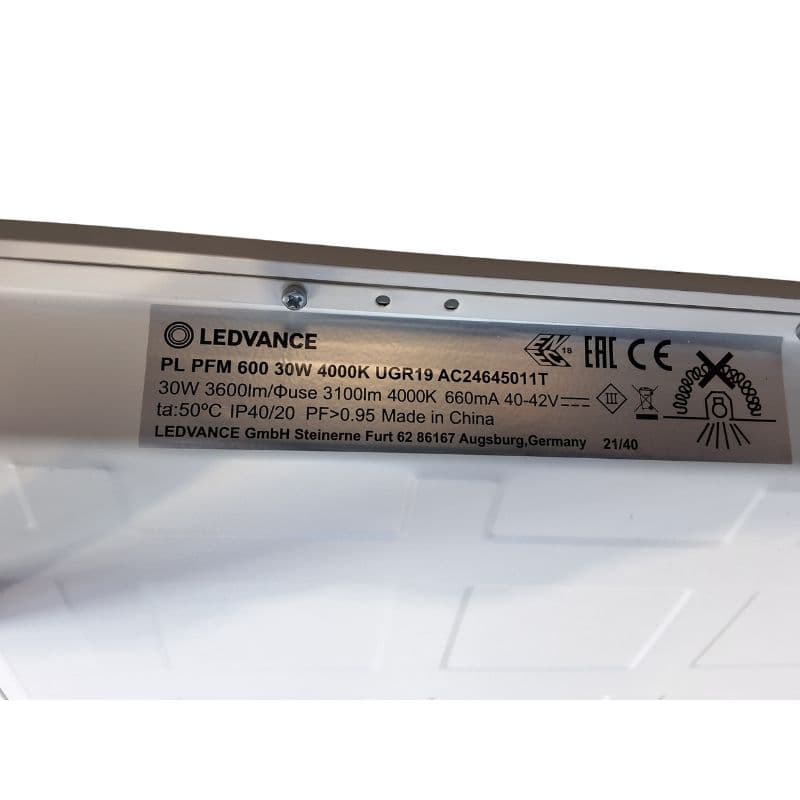 Dalle LED 600x600 - 30W - 3600lm - 4000K - IP40 - UGR<19 vue 2